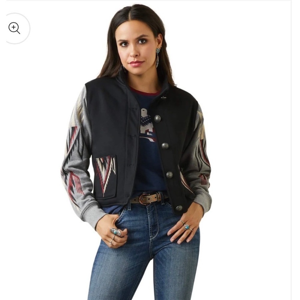 Ariat Womens Embroidered Chimayo Jacket Size XS‎ Black/Grey Button Front New